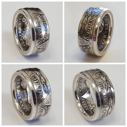 Morgan Silver Dollar Eagle Coin Ring Handmade Silver Plated
