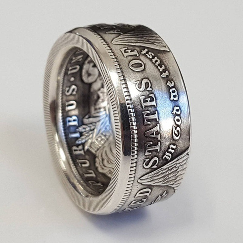 Morgan Silver Dollar Eagle Coin Ring Handmade Silver Plated