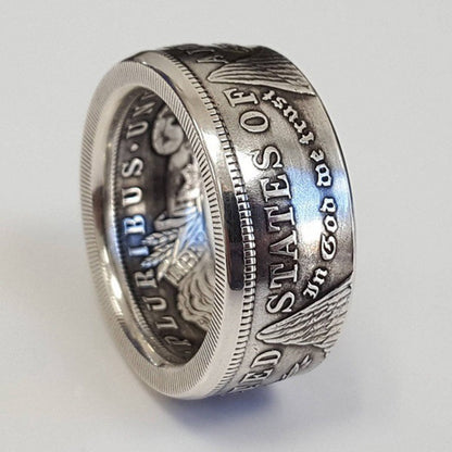 Morgan Silver Dollar Eagle Coin Ring Handmade Silver Plated