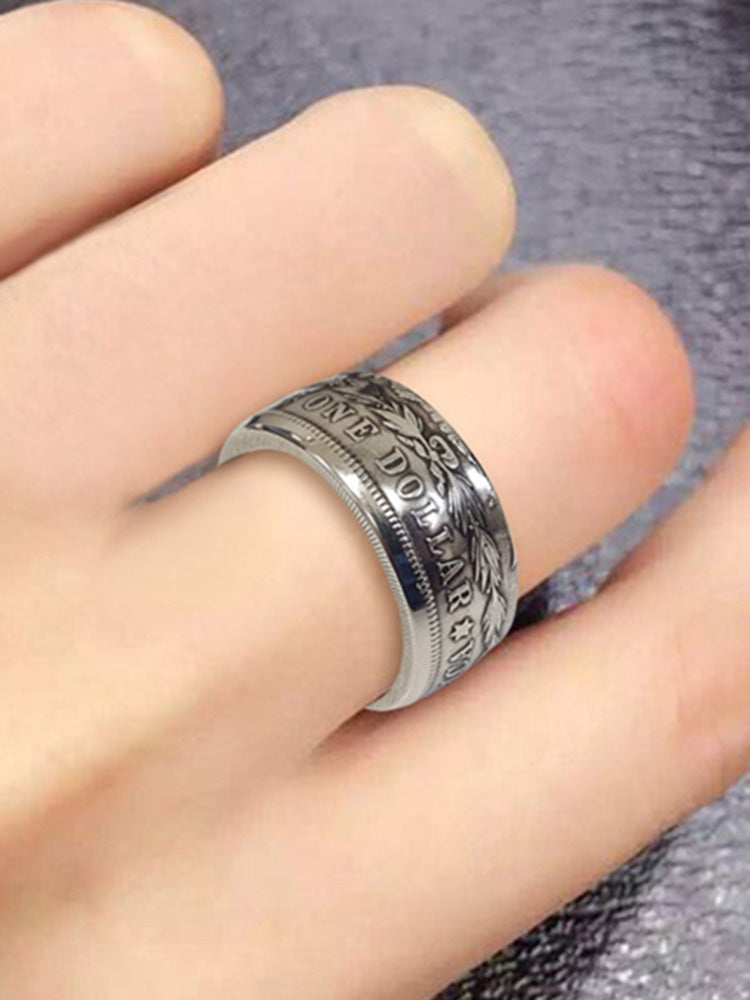 Morgan Silver Dollar Eagle Coin Ring Handmade Silver Plated