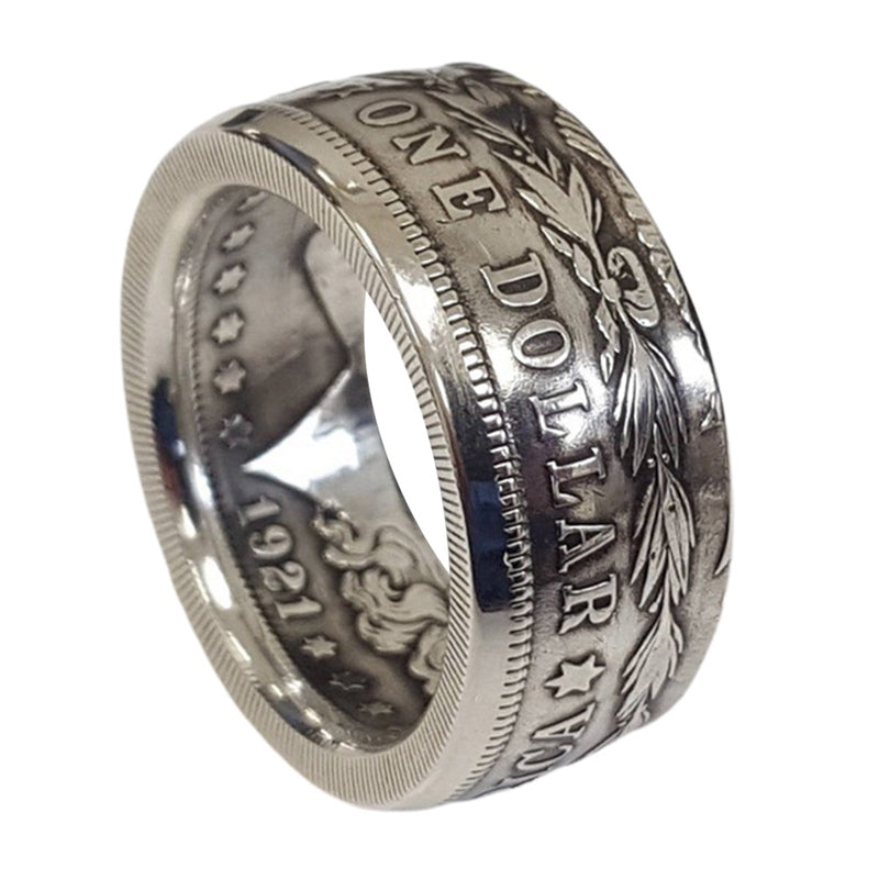 Morgan Silver Dollar Eagle Coin Ring Handmade Silver Plated