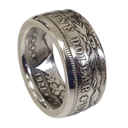 Morgan Silver Dollar Eagle Coin Ring Handmade Silver Plated