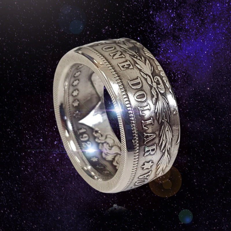 Morgan Silver Dollar Eagle Coin Ring Handmade Silver Plated