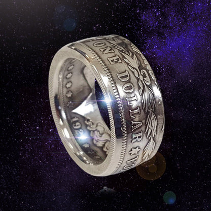 Morgan Silver Dollar Eagle Coin Ring Handmade Silver Plated