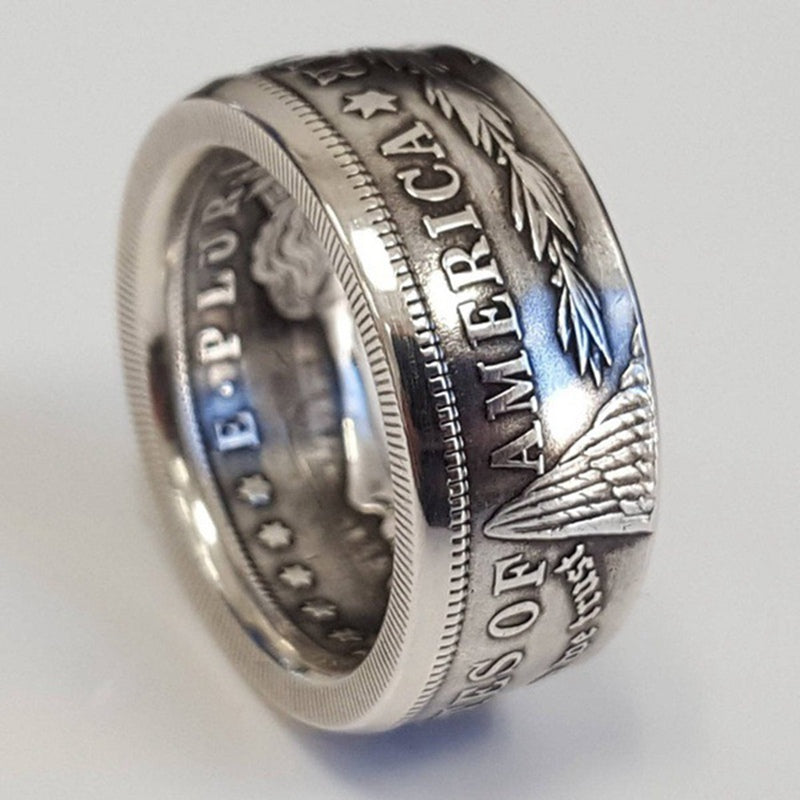 Morgan Silver Dollar Eagle Coin Ring Handmade Silver Plated