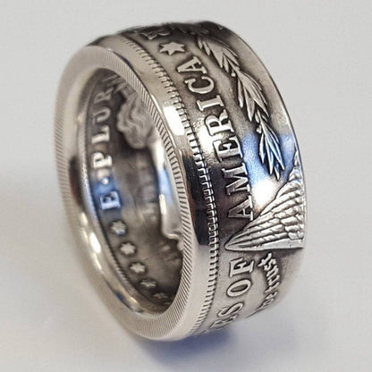 Morgan Silver Dollar Eagle Coin Ring Handmade Silver Plated