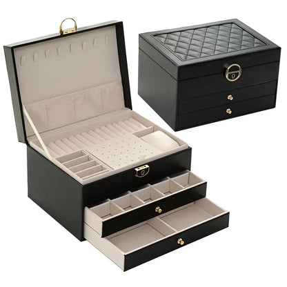 Multi Layer PU Leather Jewellery Box with Organizer Drawers
