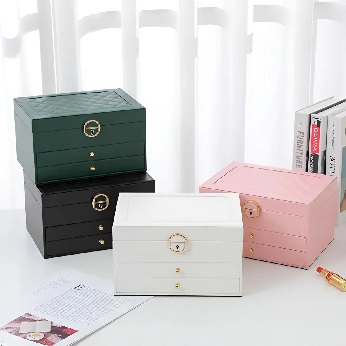 Multi Layer PU Leather Jewellery Box with Organizer Drawers