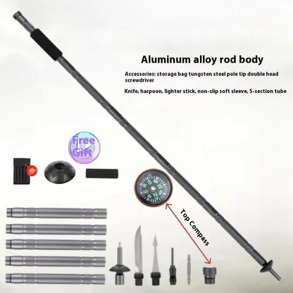 Multifunctional Foldable Hiking Stick Aluminum Alloy Trekking Pole