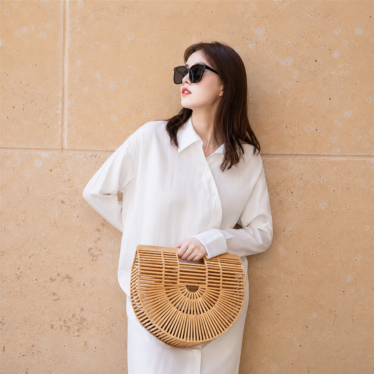 Natural Bamboo Woven Women's Handbag