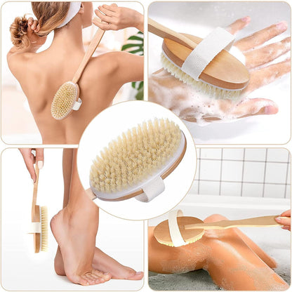 Natural Boar Bristle Back Bath Brush Long Handle