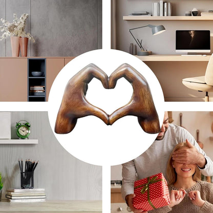 Natural Wood Grain Heart Sculpture Decorative Table Ornament
