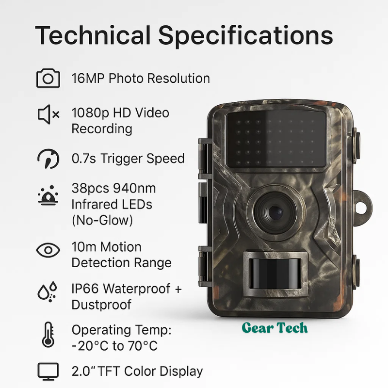 Night Vision Trail Camera with Motion Detection and 1080P Recording