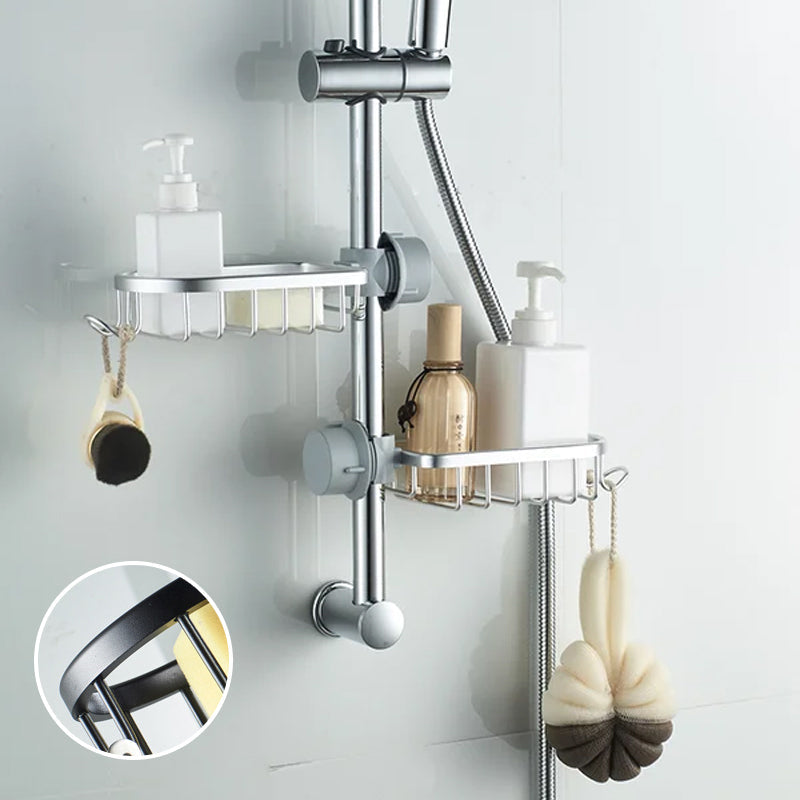 No Drill Aluminum Shower Caddy with Hooks
