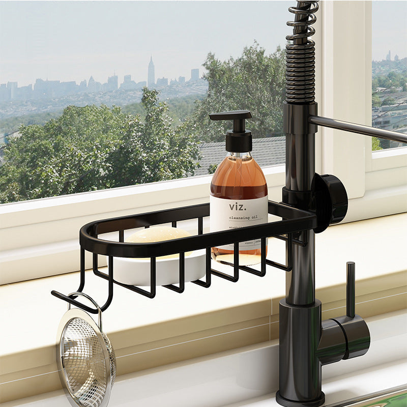 No Drill Aluminum Shower Caddy with Hooks