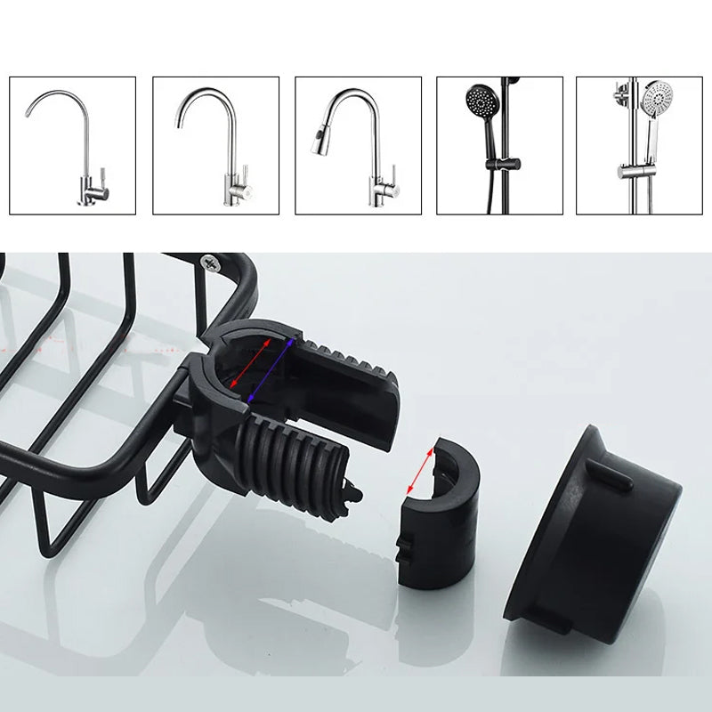 No Drill Aluminum Shower Caddy with Hooks