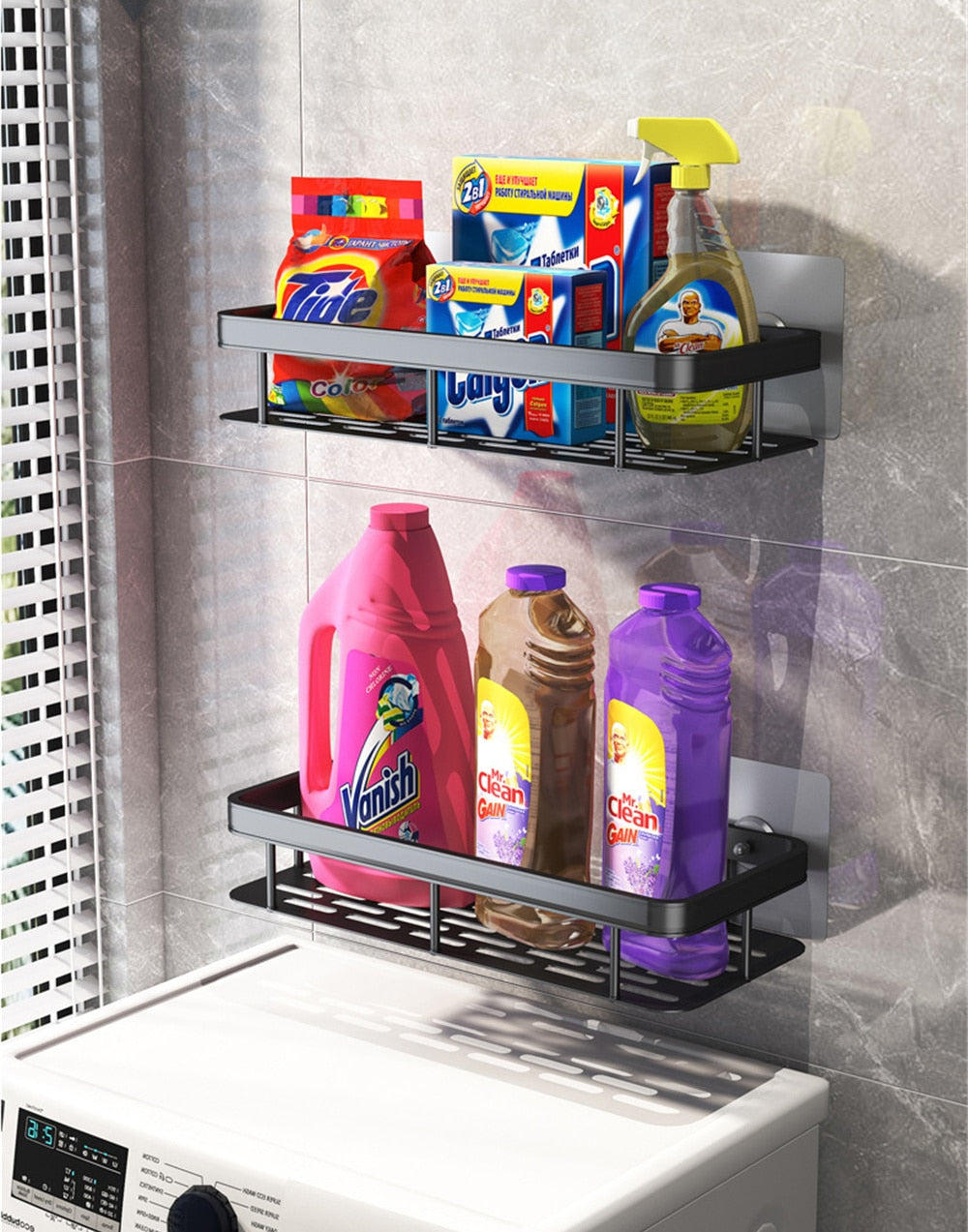 No Drill Metal Bathroom Shelf with Strong Suction Mount