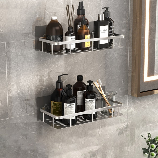 No Drill Metal Bathroom Shelf with Strong Suction Mount