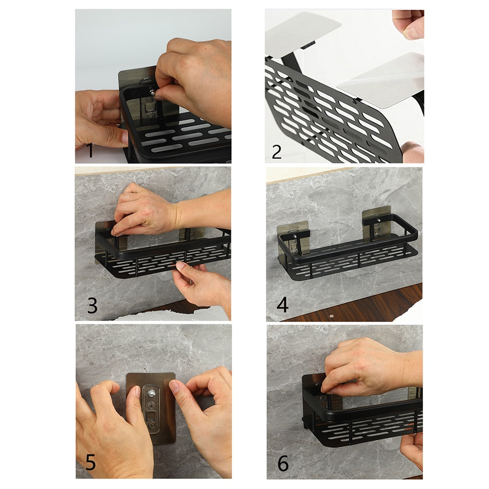 No Drill Metal Bathroom Shelf with Strong Suction Mount