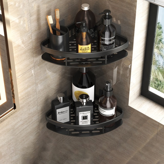 No Drill Metal Bathroom Shelf with Strong Suction Mount