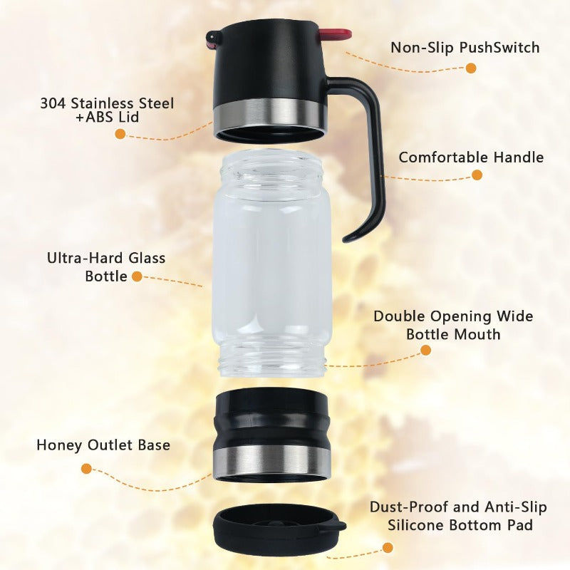 No Drip Glass Honey Dispenser with Self Sealing Spout