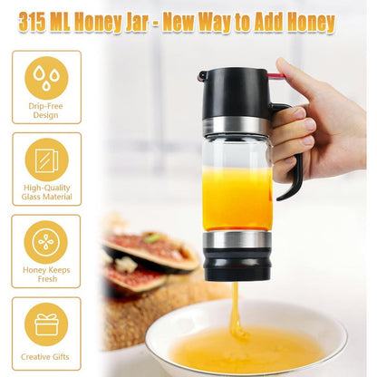 No Drip Glass Honey Dispenser with Self Sealing Spout