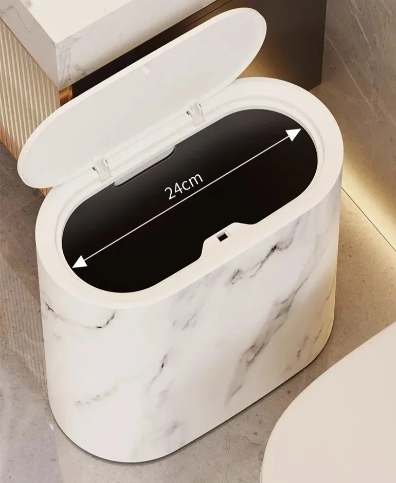 Nordic Marble Push Lid Bathroom Trash Can
