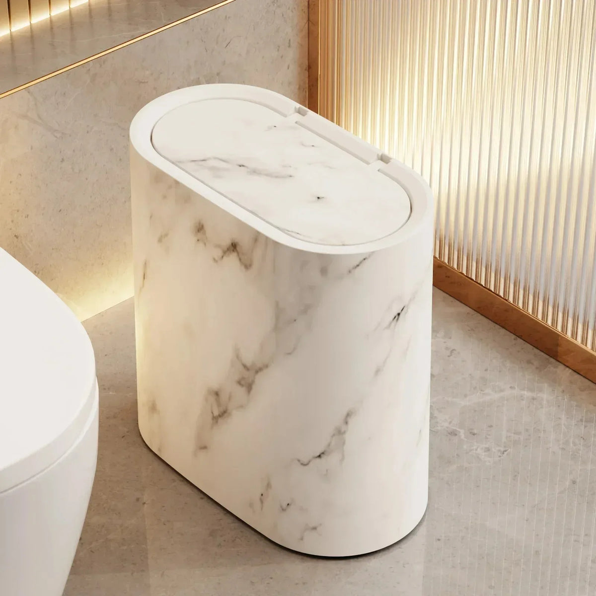 Nordic Marble Push Lid Bathroom Trash Can