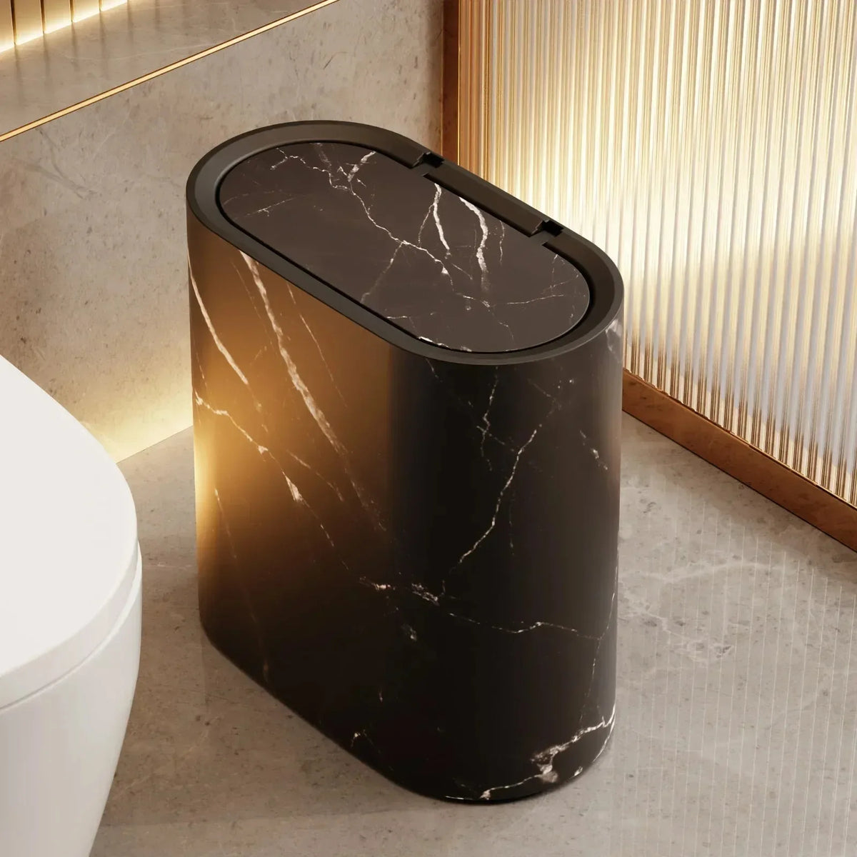 Nordic Marble Push Lid Bathroom Trash Can