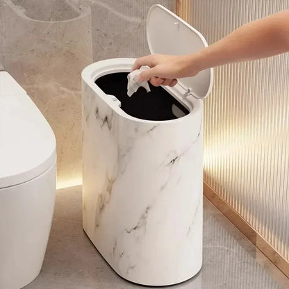 Nordic Marble Push Lid Bathroom Trash Can