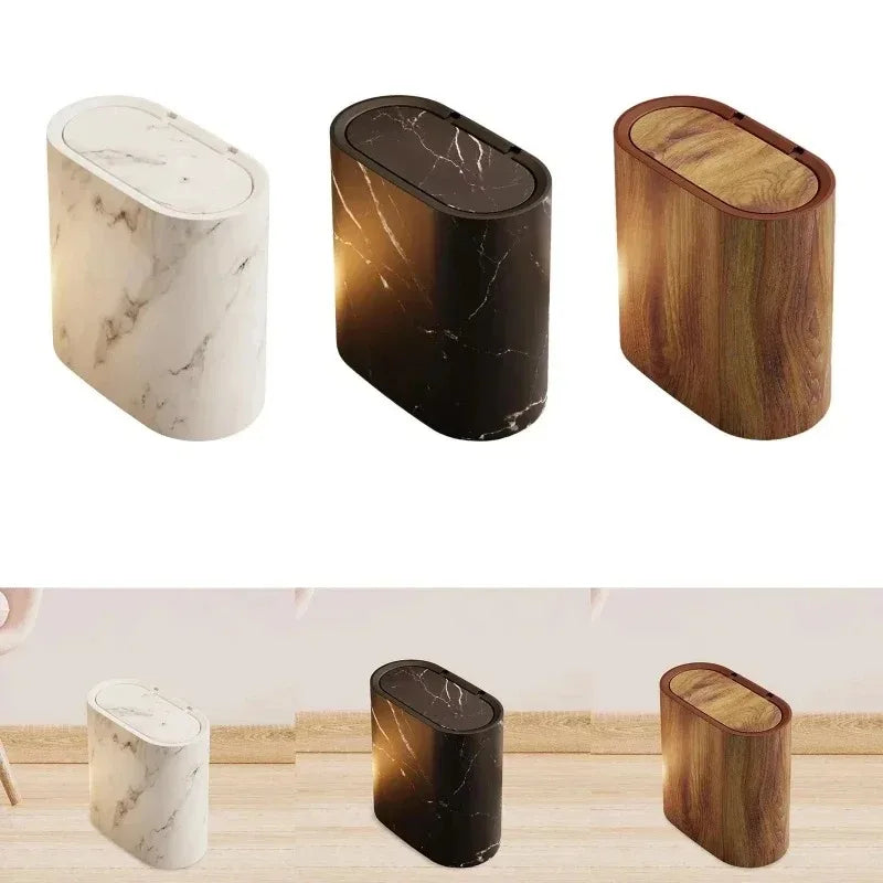 Nordic Marble Push Lid Bathroom Trash Can