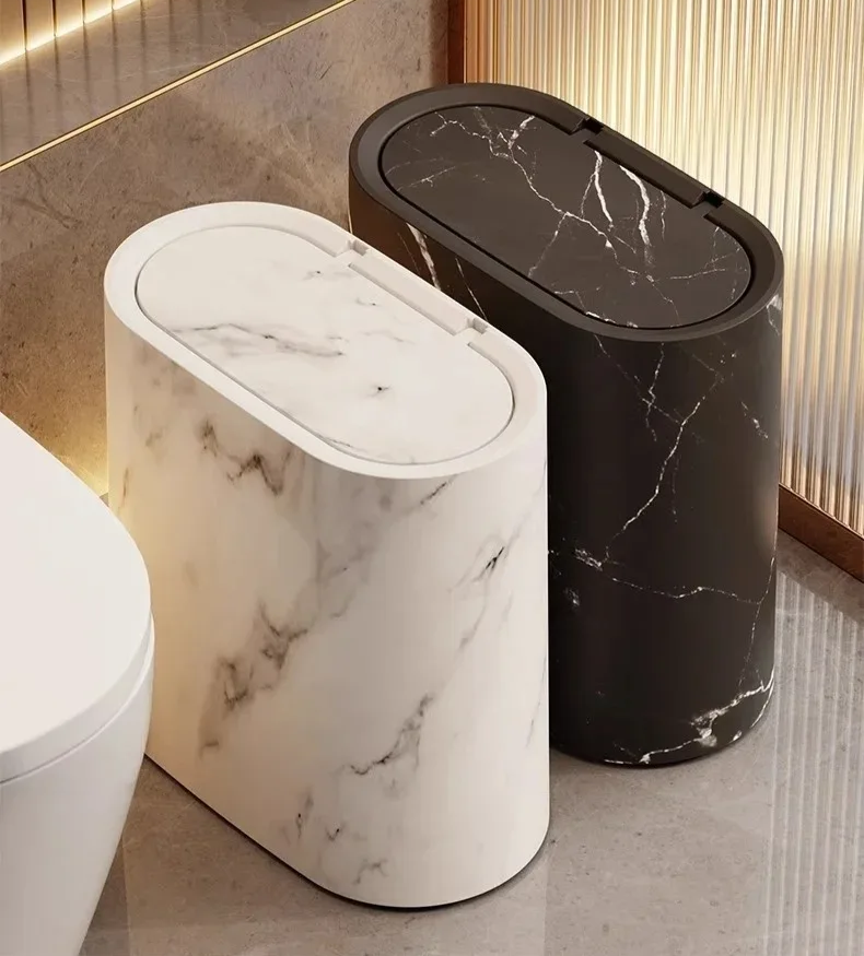 Nordic Marble Push Lid Bathroom Trash Can