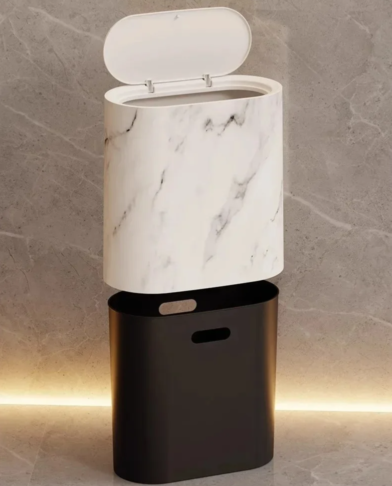 Nordic Marble Push Lid Bathroom Trash Can