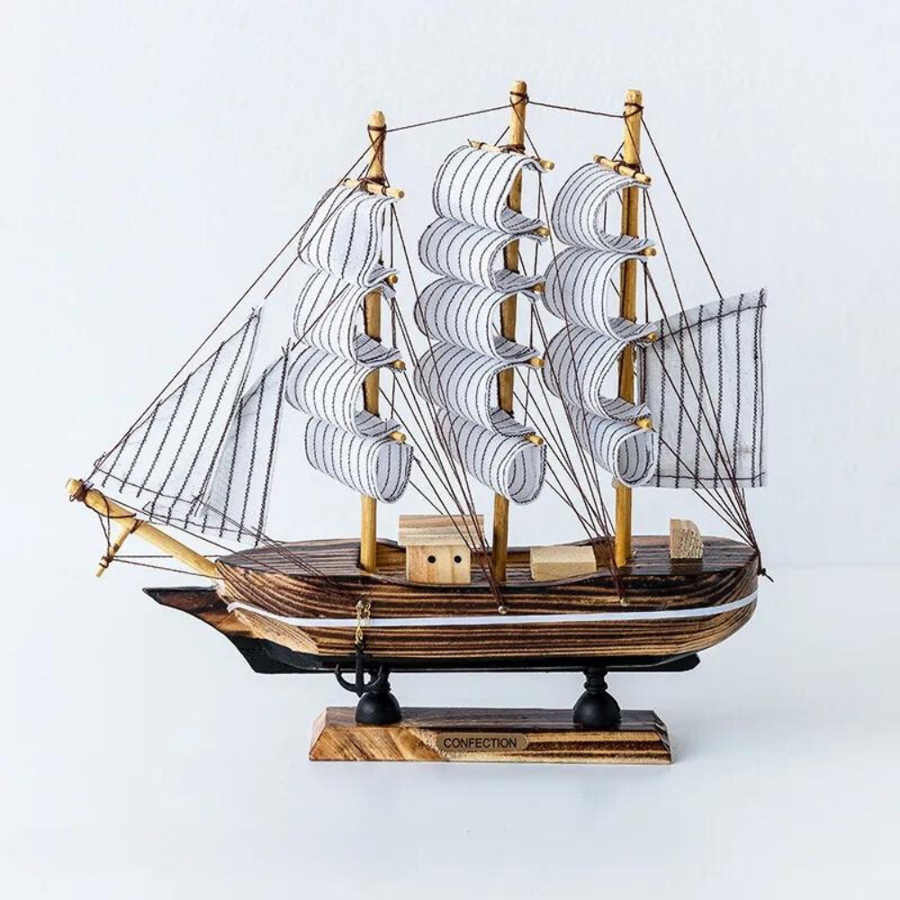Nordic Wooden Sailboat LED Decorative Table Sculpture