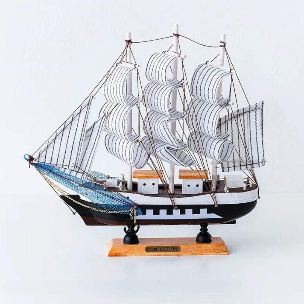 Nordic Wooden Sailboat LED Decorative Table Sculpture