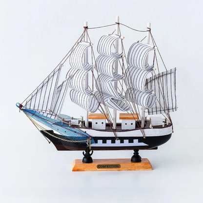 Nordic Wooden Sailboat LED Decorative Table Sculpture