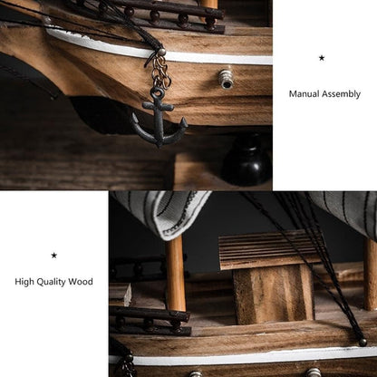 Nordic Wooden Sailboat LED Decorative Table Sculpture