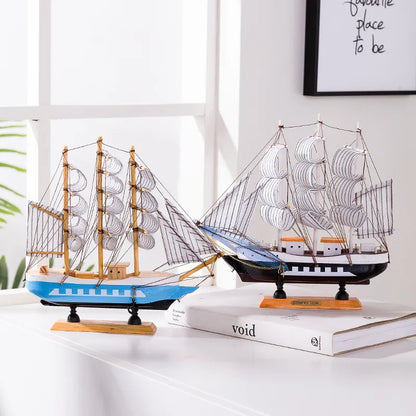 Nordic Wooden Sailboat LED Decorative Table Sculpture