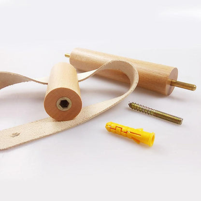Oak Wood Toilet Paper Holder with Faux Leather Strap