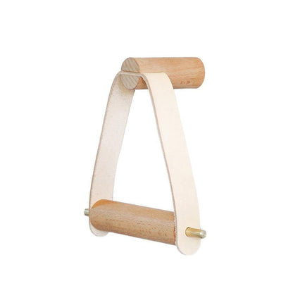 Oak Wood Toilet Paper Holder with Faux Leather Strap