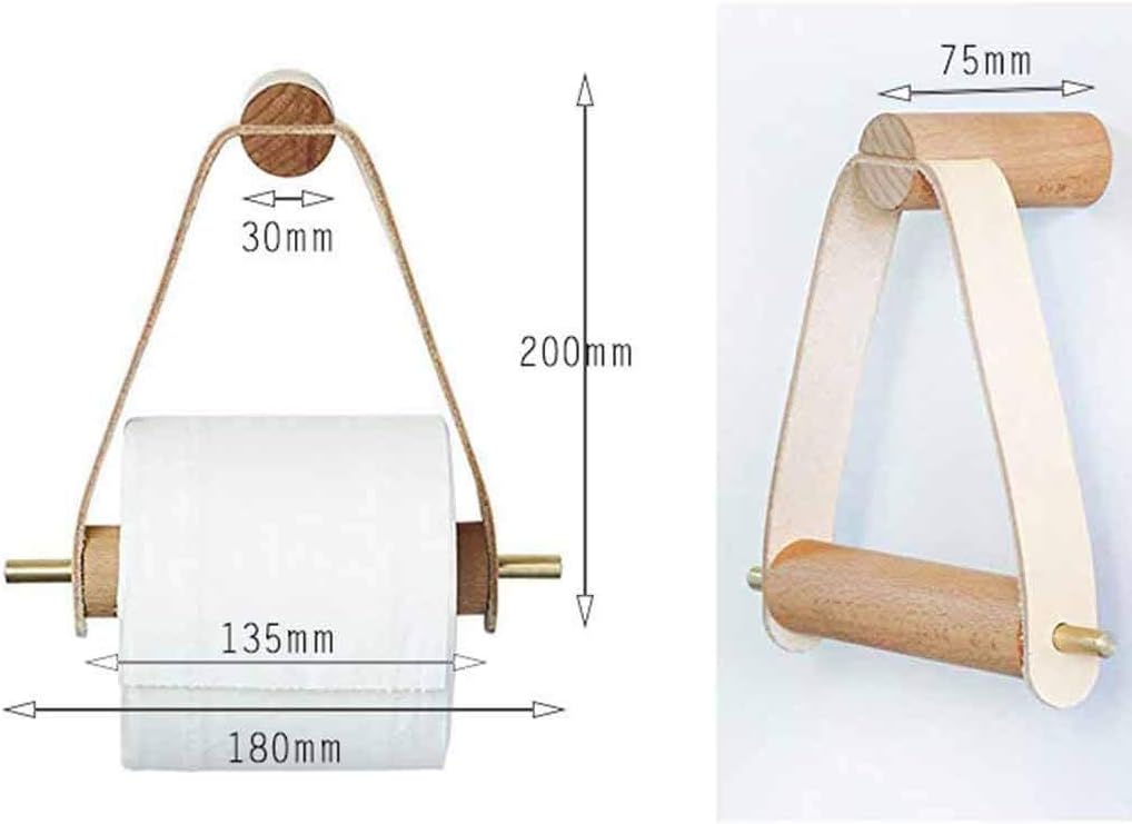 Oak Wood Toilet Paper Holder with Faux Leather Strap