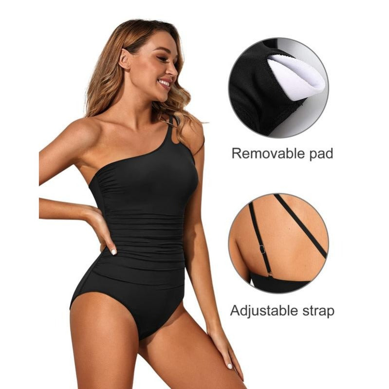 One Shoulder Tummy Control One Piece Swimsuit for Women