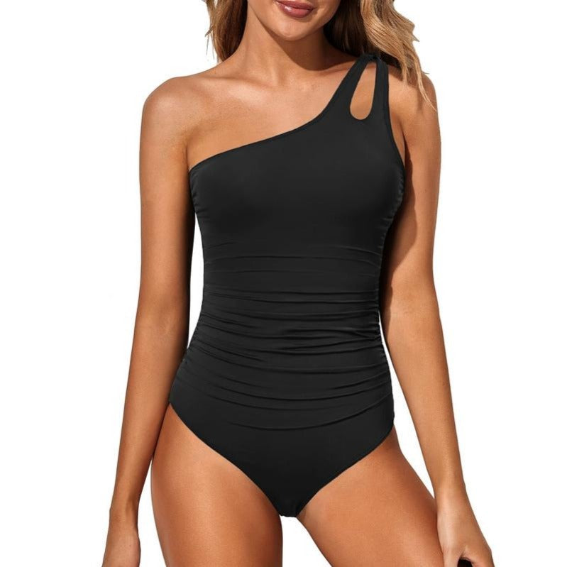One Shoulder Tummy Control One Piece Swimsuit for Women