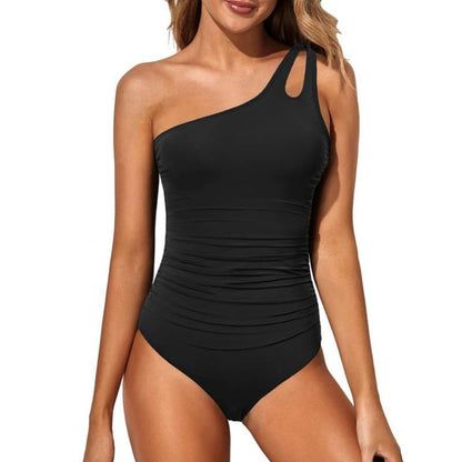 One Shoulder Tummy Control One Piece Swimsuit for Women