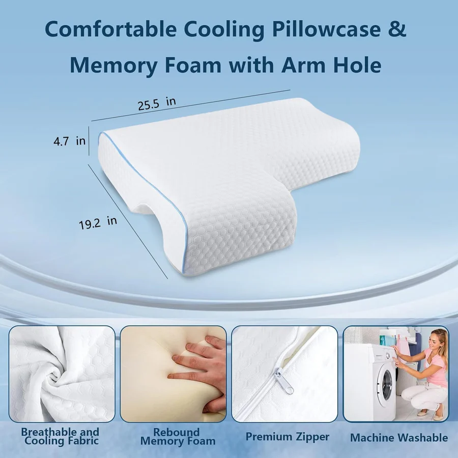 Orthopedic Memory Foam Couple Pillow with Arm Tunnel Design