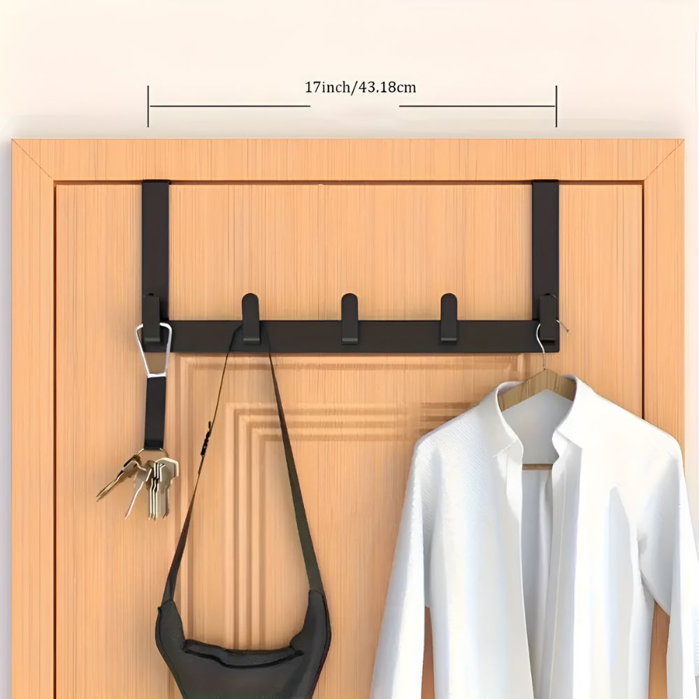 Over Door 5 Hook Rack Stainless Steel No Drill Storage Organizer