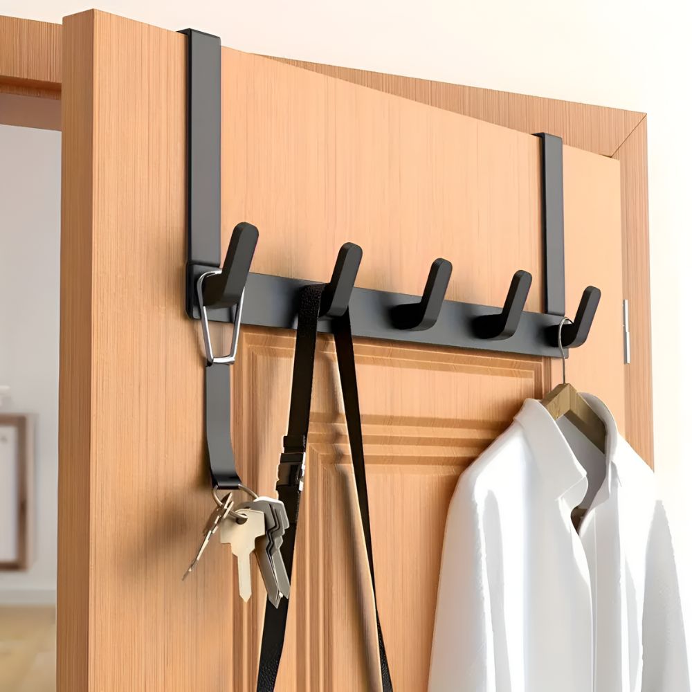 Over Door 5 Hook Rack Stainless Steel No Drill Storage Organizer