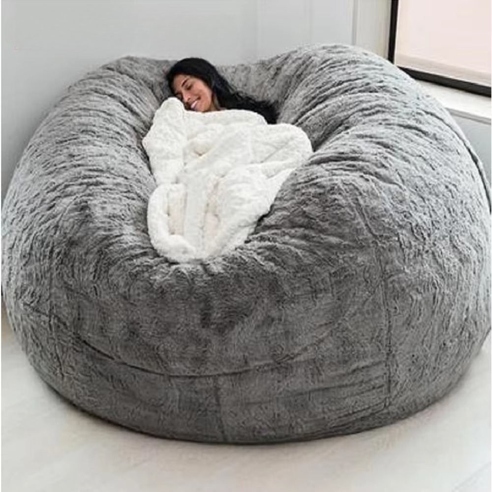 Oversized Faux Fur Bean Bag Cover 5ft Washable Lounge Chair Cover
