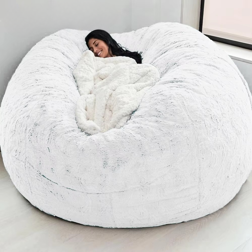 Oversized Faux Fur Bean Bag Cover 5ft Washable Lounge Chair Cover