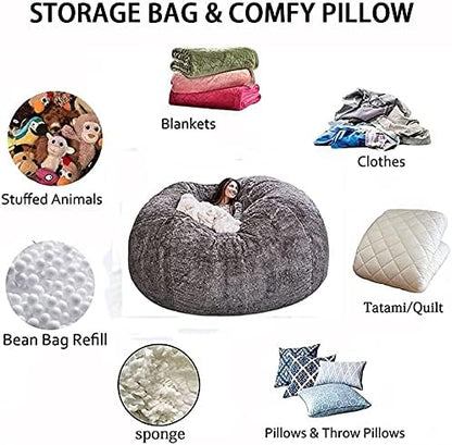 Oversized Faux Fur Bean Bag Cover 5ft Washable Lounge Chair Cover